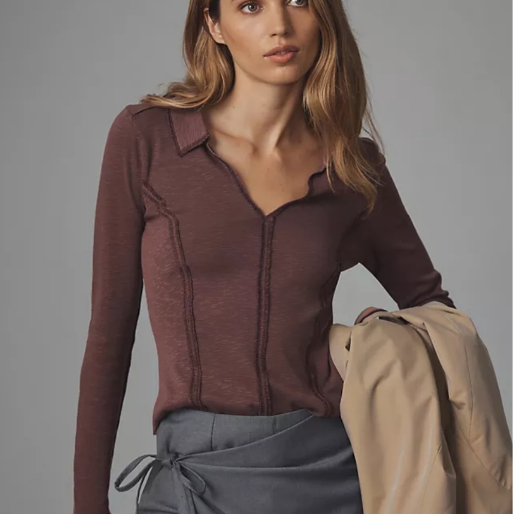Pilcro Anthropologie Stitch long sleeve top brown Sz.XS